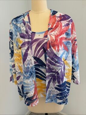 Alfred Dunner Multicolor mock Tropical Print tank with open coverup blouse SZLP